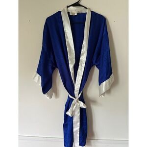 Vintage‎ Victorias Secret Royal Blue Floral Jacquard Satin Robe Gold label OS